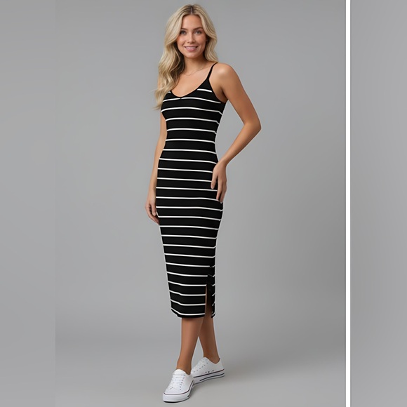 Striped Cami Dress Black & White - Picture 1 of 9